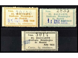 ESPAÑA GUERRA CIVIL. MADRID. Tres sellos de cuota de 65 cts. en ...