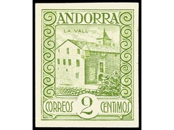 ANDORRA. 2 c. verde, SIN DENTAR y SIN PIE DE IMPRENTA. Ed.15ts