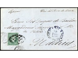 FILIPINAS. 1859. MANILA a MADRID. Sobre con franqueo de 1 real verde ...