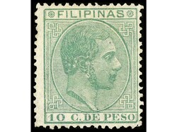 COLONIAS ESPAÑOLAS: FILIPINAS. 10 cts. verde. Buen ejemplar. RARO. ...
