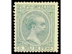 COLONIAS ESPAÑOLAS: FILIPINAS. 5 m. verde claro. MAGNÍFICO y RARO. ...