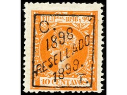 COLONIAS ESPAÑOLAS: FILIPINAS. 10 cts. naranja. RARO sin fijasellos. ...