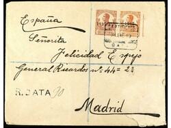 COLONIAS ESPAÑOLAS: GUINEA. 1919. BATA a MADRID. 20 cts. negro y 30 ...