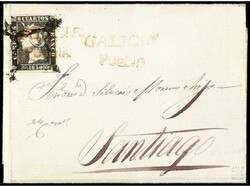ESPAÑA. 1850. PUEBLA a SANTIAGO. 6 cuartos negro, mat. mixto araña ...