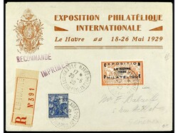 FRANCIA. 1929. LE HAVRE a SUIZA. 2 Fr. (+ 5 Fr.) naranja en carta ...