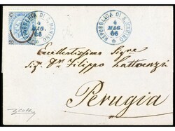 SAN MARINO. 1866. SAN MARINO a PERUGIA. 20 cts. s. 15 cts. azul (tipo ...