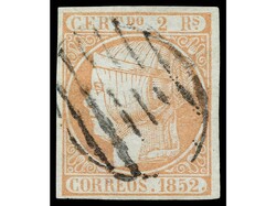 ESPAÑA. 2 reales naranja. Grandes márgenes y fino matasellos. PIEZA ...