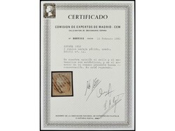 ESPAÑA. 2 reales naranja. Grandes márgenes y fino matasellos. PIEZA ...