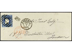 PORTUGAL: MADEIRA. 1874. FUNCHAL a LONDRES. 120 reis azul habilitado ...