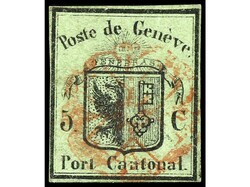 SUIZA. 1845. 5 c. verde amarillo, ´águila pequeña´. Buen ejemplar ...