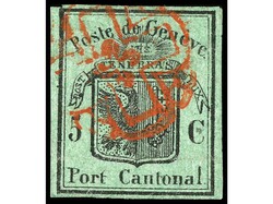 SUIZA. 5 c. verde oscuro ´águila grande´. Grandes márgenes y fino ...