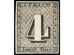 SUIZA. 1843. 4 Rp. negro, líneas de fondo horizontales. Márgenes ...