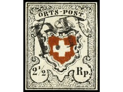 SUIZA. 1850. 2 1/2 Rp. ORTS-POST, cruz no encuadrada. Pliegue ...