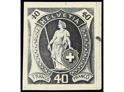 SUIZA. 1882. ENSAYOS DE COLOR. Conjunto de 20 sellos sobre papel ...