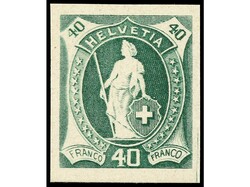 SUIZA. 1882. ENSAYOS DE COLOR. Conjunto de 16 sellos sobre papel ...