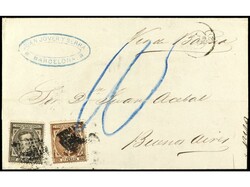 ESPAÑA. 1878. BARCELONA a BUENOS AIRES. 25 cts. castaño rojo y 40 ...