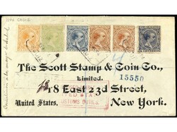 ESPAÑA. 1894. CÁDIZ a NEW YORK. 5 cts., 10 cts. (2), 20 cts., 25 ...