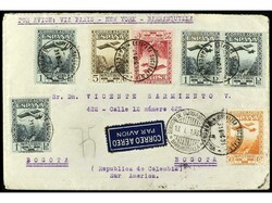 ESPAÑA. 1931. BARCELONA a BOGOTÁ. 5 cts. castaño, 25 cts. lila ...