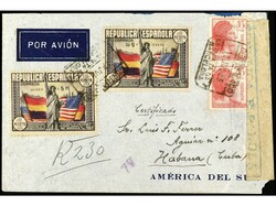 ESPAÑA. 1938. BARCELONA a LA HABANA. Circulada con sellos de 45 cts. ...