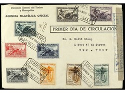 ESPAÑA. 1938. BARCELONA a NEW YORK. Serie completa en sobre oficial ...