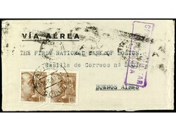 ESPAÑA. 1939. CORUÑA a BUENOS AIRES. 10 pts. castaño en pareja, ...
