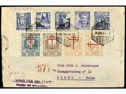 ESPAÑA. 1944. PALMA DE MALLORCA a SUIZA. Espectacular franqueo. ...