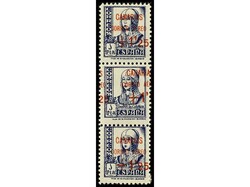 ESPAÑA: CANARIAS. 1,25 s. 1 pta. azul. Tira de tres vertical, sello ...