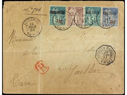 BENIN. 1893. KOTONU a FRANCIA. Carta certificada. Precioso franqueo, ...