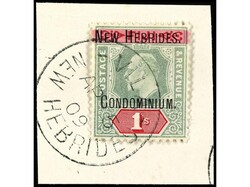 NUEVAS HEBRIDAS. 1/2 p. a 1 s. sobre fragmento. 1/2 p. nuevo (one ...