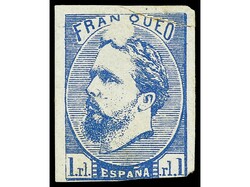 ESPAÑA. 1 real azul. Importante defecto de impresión en la parte ...