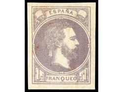 ESPAÑA. 1 real violeta. PIEZA DE LUJO. Ed.158. Cat. 400€.