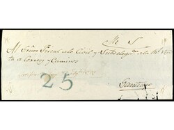 ESPAÑA: PREFILATELIA. LUGO. Frontal con parte de solapas, a SANTIAGO ...