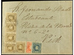 ESPAÑA. 1903. IGUALADA a VICH. 2 cts. castaño (5), 5 cts. verde y ...