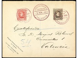 ESPAÑA. 1909. VALENCIA correo interior. 2 cts. sepia y 40 cts. rosa, ...