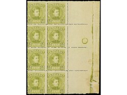 ESPAÑA. 40 cts. oliva. Bloque de ocho, sello muy raro sin fijasellos ...