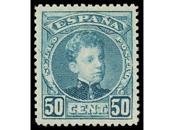 ESPAÑA. 50 cts. verde claro ERROR DE COLOR al dorso numeración A000 ...