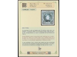 ESPAÑA. 50 cts. verde claro ERROR DE COLOR al dorso numeración A000 ...