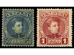 ESPAÑA. 1 peseta carmín. Espectacular salto de peine. Raro en esta ...