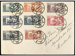 ESPAÑA. 1905 (12 mayo). Sobre filatélico con la serie Quijote del 5 ...