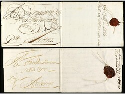 ESPAÑA: PREFILATELIA. 1638-1681. Dos cartas de SEVILLA a AMBERES con ...
