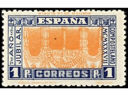 ESPAÑA. 1 pta. azul y naranja. CENTRO INVERTIDO. Ínfimas manchitas ...