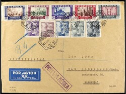 ESPAÑA. 1940. MÁLAGA a ALEMANIA. Carta certificada, espectacular ...