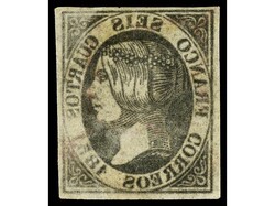 ESPAÑA. 6 cuartos negro. Mat. araña roja. CALCADO AL DORSO. Ed.6.