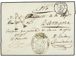 ESPAÑA: PREFILATELIA. 1858. HUESCA a ZARAGOZA. Marca A de HUESCA en ...