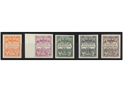 ESPAÑA: AYUNTAMIENTO DE BARCELONA. 5 valores UNICOLORES sin dentar. ...