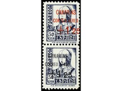ESPAÑA: CANARIAS. +1.25 pts. s. 50 cts. azul. Pareja vertical sello ...