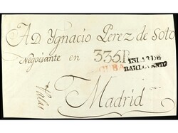 CUBA. (1810 ca.). Frontal circulado a MADRID. Marca CUBA en rojo de ...