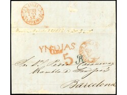CUBA. 1852 (28 junio). TRINIDAD (Cuba) a BARCELONA. Marca YNDIAS en ...