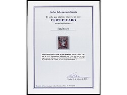 COLONIAS ESPAÑOLAS: CUBA. Y 1/4 s. 2 reales carmín. Tipo I, mat. ...