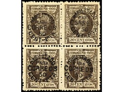 COLONIAS ESPAÑOLAS: FERNANDO POO. 50 cts. sobre 20 cts. castaño. ...